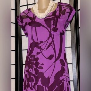 OLD NAVY MAGENTA FLORAL CHIFFON DRESS. Includes a slip dress underneath. MED.